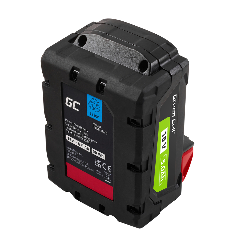 Green Cell baterija za Milwaukee M18 18V 5Ah nadomestna baterija M18 B5 4932430483 (PTML18V5)